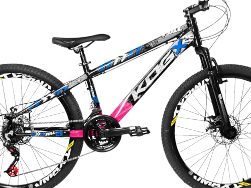 Bicicleta Aro 26 KOG 18v Disco Freeride Full X25 Tipo Viking,Preto com Rosa Azul