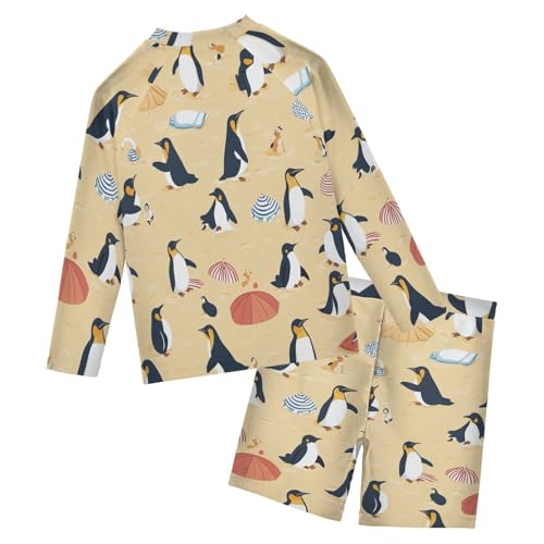 Beach Penguins Boys Swimsuit Rash Guard Toddler Kids Long Sleeve Swim Shirt and Trunks Swimwear Set 3-10Y2