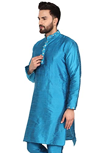 SKAVIJ Mens Art Silk Embroidered Long Kurta4