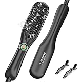 LANDOT Mini cepillo alisador pelo,2 en 1 Plancha de Pelo y Cepillo Para cabello corto y medio,Revestimiento de Cerámica, 3 Niveles de Temperatura