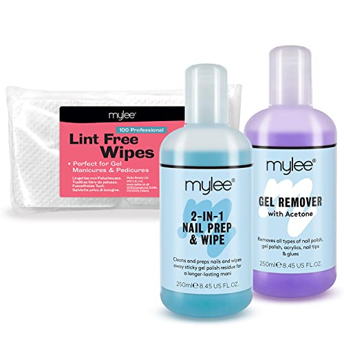 Mylee Kit Manucure & Pédicure Salon, Solution de Préparation & Nettoyage Nail Prep & Wipe, Dissolvant Gel Remover et Lingettes pour Ongles UV LED pour...