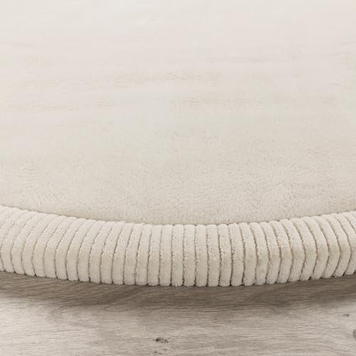 Paco Home Teppich Kinderzimmer Kinderteppich Baby Spielteppich Krabbeldecke Krabbelmatte Weich rutschfest Jungen Mädchen Deko, Grösse:80 cm Rund, Farbe:Creme