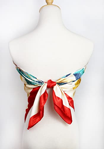 Vabovin 35'' Silk Feeling Hair Scarf, Satin Square Head Scarves, Neckerchief For Women Fashion (Green Flowers Beige Background) #TOP3