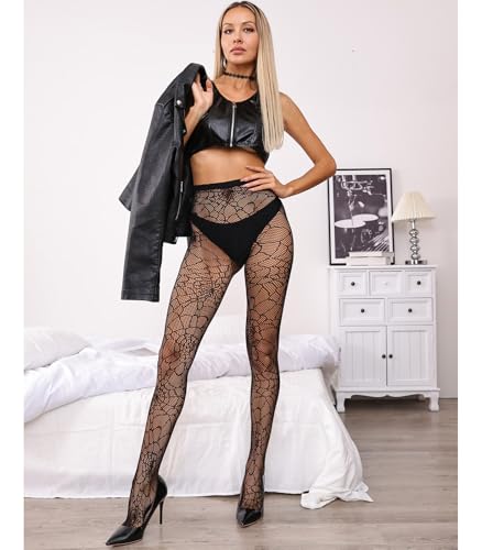 Spiderweb Tights, Sexy High Waist Fishnet Tights - Premium Women's Stretchy Fishnet Stockings for Women, Trendy and Comfortable Halloween3
