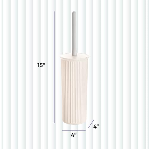 Image of Superio Ribbed Collection Toilet Bowl Brush and Holder Set, Decorative Plastic Bathroom Toilet Brush with Holder, Toilet Cleaner Scrubber, Eco - 2 Pack