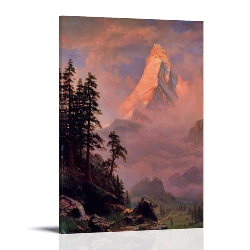 Albert Bierstadt アルバート・ビアスタット(マッターホルンの日の出)風景 ウォールアート 部屋飾り キャンバス 絵画 ベッドルーム ポスター リビング 壁の絵Frame24x36inch(60x90cm)