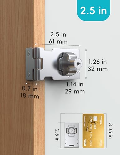 Image of 2.5 Inch Keyed Hasp Lock for Cabinets & Small Doors, Twist Knob Design, Heavy Duty Zinc Alloy with Chrome-Plated Iron, Includes Keys & Screws - Silver, 3 Pack