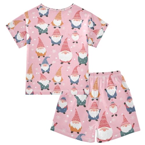 ALAZA Gnome Merry Christmas Xmas Winter Pajamas Set Short Sleeve Cotton Sleepwear Summer Pjs 2 Piece 5-14Y2