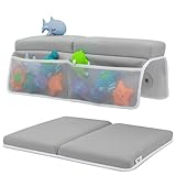Toodly Baby Bath Kneeler and Elbow Rest Pad Set - Thickest Bathtub Kneeler Pad with Memory Foam and Bath Toys Organizer - Ideal Bath Kneeling Pad for Bathing Baby - Relieve your Knees and Elbows