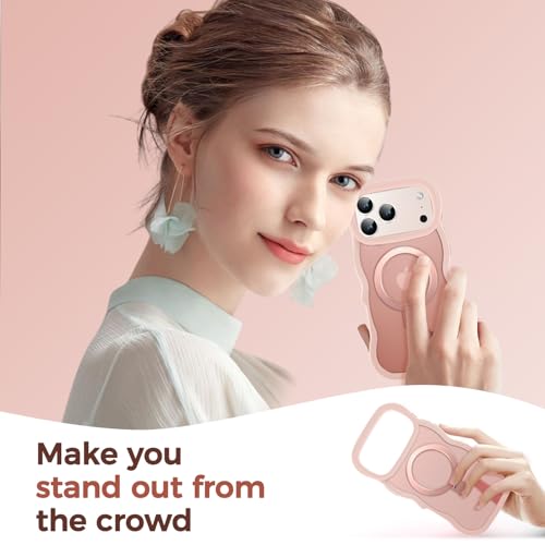 [Cute Wave Frame+Mag Stand] Designed for iPhone 17 Pro Max Case, [Fit for MagSafe] Translucent Silicone Protective Magnetic Ring Phone Case Cover for iPhone 17 Promax 6.9 inch Men Women, Pink by Pmteyoim - Image 9