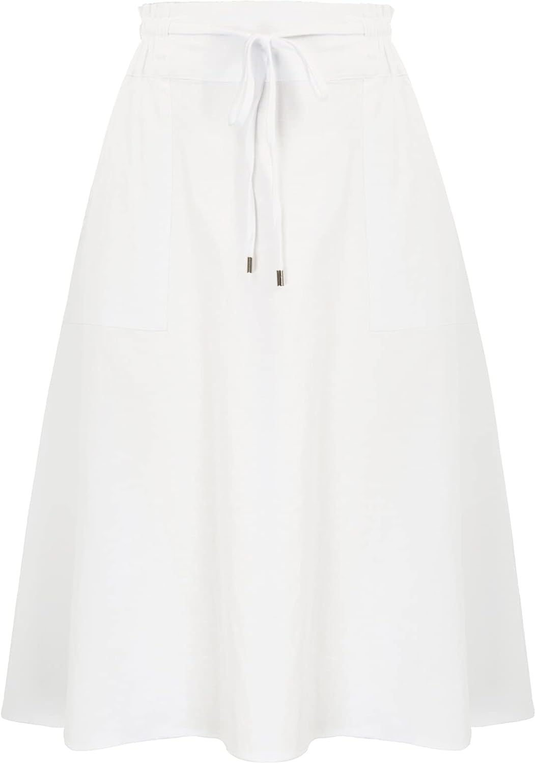 KANCY KOLE Women Casual Cotton Linen Skirts Frill Tie Waist A-Line Midi Skirt with Pockets S-XXL