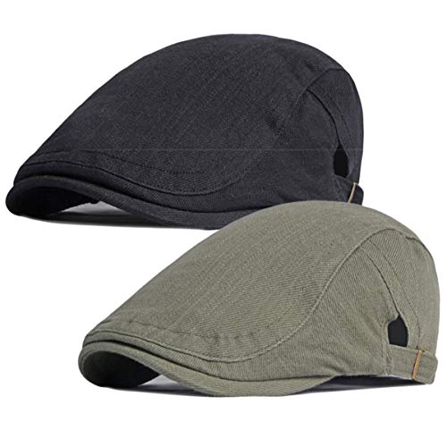 Opiniones de Boinas para Hombre comprados en linea. 46 Paquete de 2 gorros planos de algodón para hombre de Newsboy Gatsby Cabbie, negro / verde (Black / Army Green), One Size