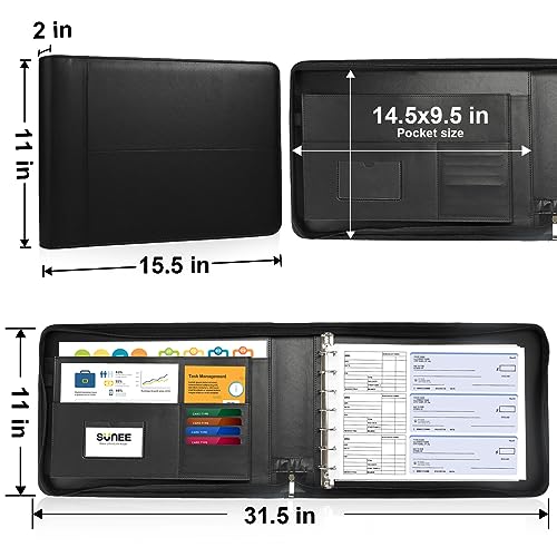 SUNEE Zippered Business Checkbook Binder 7 Ring 1 Inch with Zipper for Business Checks (9" x 13"), PU Leather 7 Ring Check Binder for Business Checks Holds 600 Checks Capacity for Executive Supplies - Thumbnail 2