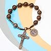 Nazareth Store Wood Beads One Decade Rosary Bracelet Handmade Car Mirror Catholic Prayer Beads with St. Michael Medal and Cross Travel-Friendly, Wooden Chaplet (St benedict & St benedict cross) #3