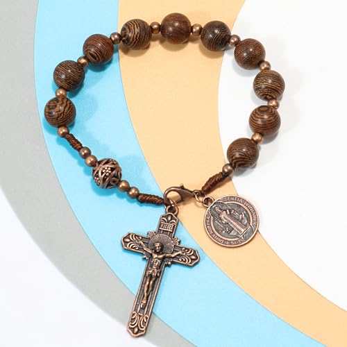 image for Nazareth Store Wood Beads One Decade Rosary Bracelet Handmade Car Mirr