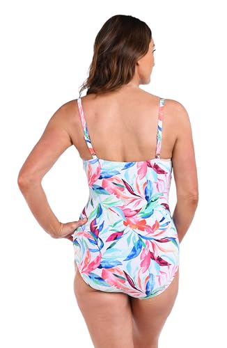 Maxine of Hollywood Women's Standard V-Neck Twist Front Shirred One Piece Swimsuit, Multi//Dominica Breeze2