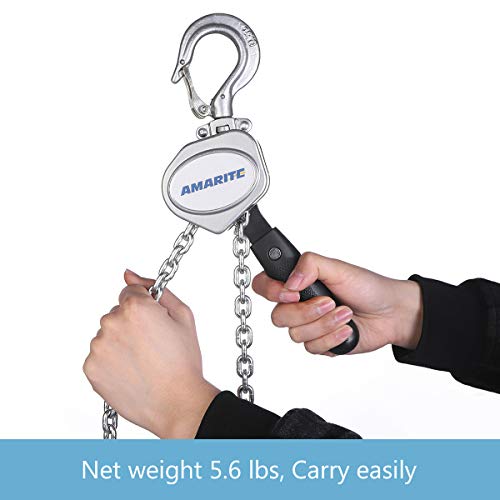 Amarite Mini Lever Chain Hoist 1/2 ton，Small Come Along 1100 lbs 5ft Lift ，Weighs just 5.8 pounds