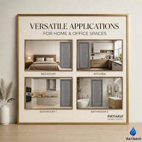 Image of PVC Door with Frame, 30 mm Thick, 27 x 81 Inches (2.25 x 6.75 ft), Grey Color, Waterproof, Termite Resistant, 550 Density, 12 kg