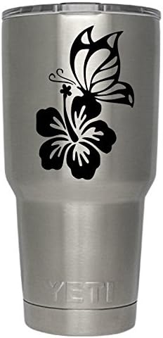 Butterfly FlowerDecals(black) for Yeti cups (Tumbler not included) - Sticker for Tumbler - Decals for tumblers - Cup Decals - Mug Decals - Car Sticker - Car Decal - Window Sticker - Auto decals(Black)