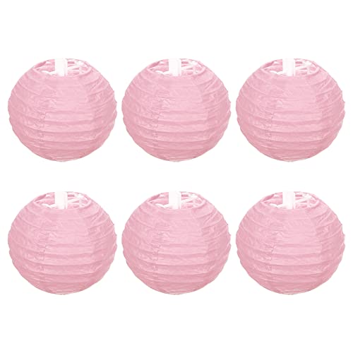 PATIKIL 4 Inch Paper Lanterns, 6 Pack Round Folding Hanging Lamp Shade for Wedding Home Party Festival Celebration, Pink