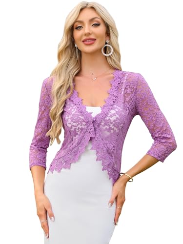 Image of Allegra K Floral Lace Shrugs for Women's Evening 3 /4 Sleeves Formal Elegant Bolero Cardigan