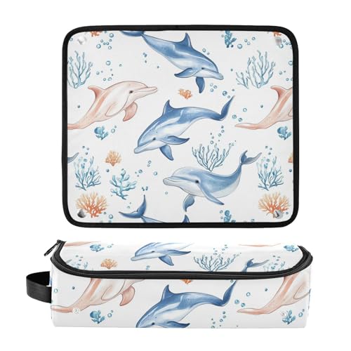 Bolsa de viaje para herramientas de cabello Cute Dolphins para mujeres y tapete resistente al calor con cierre impermeable portátil para planchas, alisadores y rizadores de viaje miniatura 3
