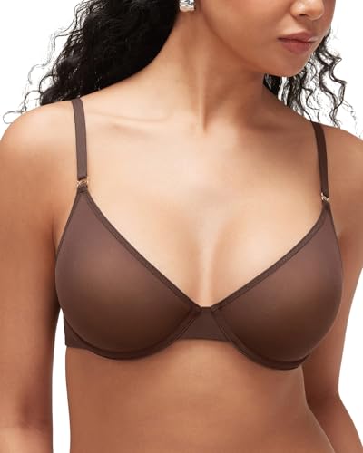 Image of INLYRIC Women's Cosnufy Sheer Balconette Bra Demi Unlined Plunge Mesh See Through Sexy Bras Underwire