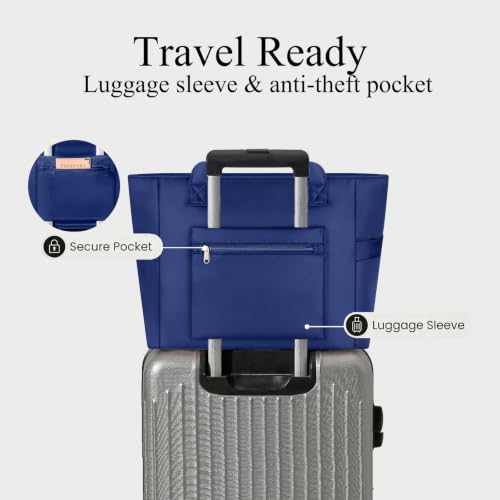 Image of CTWWFS Large Tote Bag for Women with Zipper, Nylon Lightweight Work Tote with 15.6 inch Laptop Sleeve, Nurse Bag for Work College