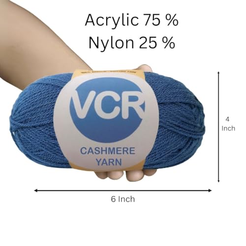 Image of VCR Navy Blue Cashmere Knitting Yarn, 100 Grams Hank, 265 Meters Length, Acrylic 75% and Nylon 25%, Soft Crosia Thread for Crochet and Knitting, Suitable for Sweaters, Pullovers and Jackets