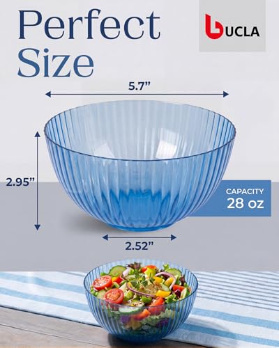 bUCLA 12 PCS Plastic Cereal Bowls Set - 28 Oz Clear Blue Disposable Vertical Stripes Serving Bowls for Snack, Salad, Dessert & Fruit - Image 2