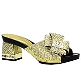 African Style Women Shoes Rhinestone Nigerian Women Wedding Shoes and Bag Sets Decorated with Rhinestonen Party Shoe (10,Gold)