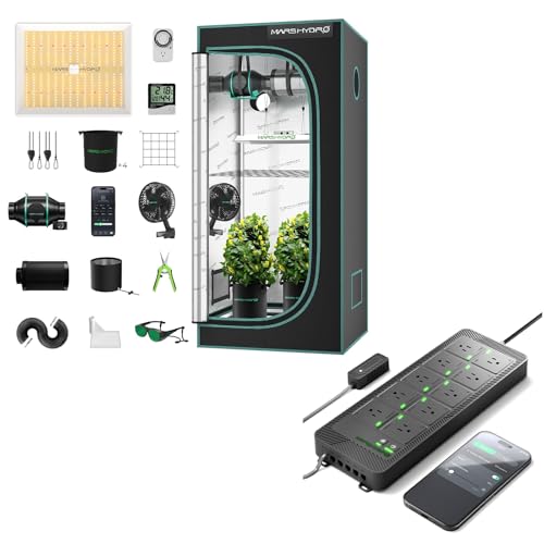 MARS HYDRO 3x3 Grow Tent Kit Complete System,150W TS1000 LED Programmable&Dimmable Grow Light and iHub-Pro, 10AC Power Strip Kit, 10-Outlet All-in-One Smart Grow Room Hub