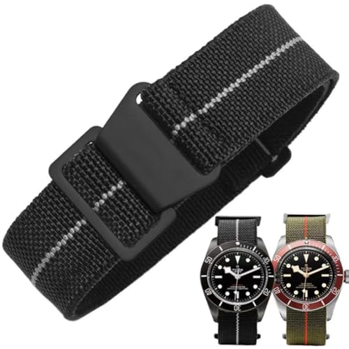 Elastic Watch Straps, Nylon, Military, Parachute, Replacement Wristband Made of Fabric, with Hook, Buckle, Black/Silver, for Men and Women, 10 Colors, 3 Sizes: 18/20/22mm