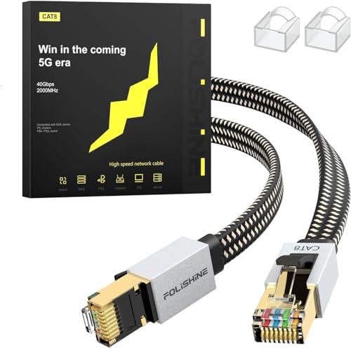 Cavo Ethernet Cat8 Folishine 2M - 40Gbps, Schermato, Piatto