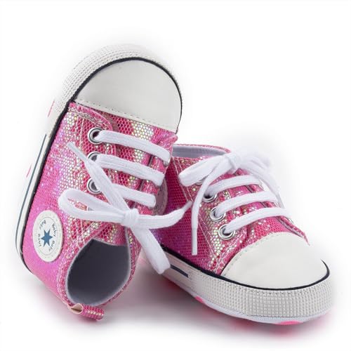 Image of Unisex Baby Boys Girls Shoes, Newborn Infant Non-Slip Canvas Denim High Top Sneakers, Toddler First Walkers Shoes