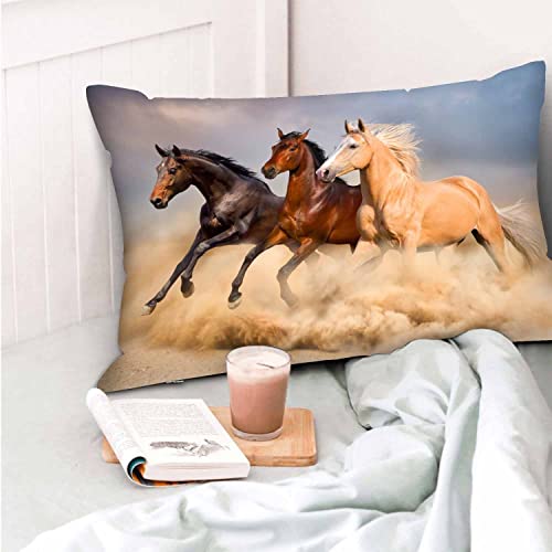 Mugod Home Decor Pillow Cases Running Horse Black Brown,Standard Throw Cushion Cover For Bed Couch Sofa Office Decor 20X30 Inches #TOP5
