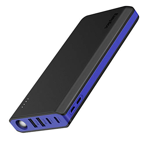 EasyAcc 20000mAh Portable Charger USB C 4 Outputs & 2 Inputs USB C Power Bank with Flashlight External Battery Pack Charger Type C for iPhone iPad Samsung Android - Black and Blue