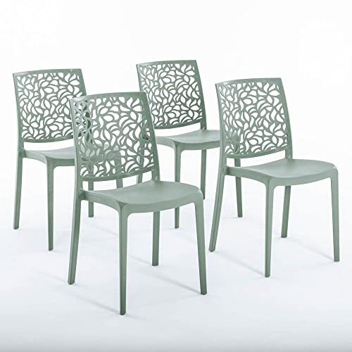 SIEDITI FUORI E DENTRO Chaises en résine avec Fibre de Verre empilables pour intérieur/Cuisine/Salle à Manger et extérieur/Jardin Anna (4 Chaises, Vert Sauge)