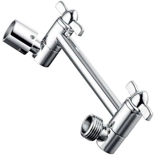 BRIGHT SHOWERS Brass Shower Arm Extender for Rain and Handheld Shower Head, 5 Inch Universal Shower Head Extension Arm, Height & Angle Adjustable, Chrome