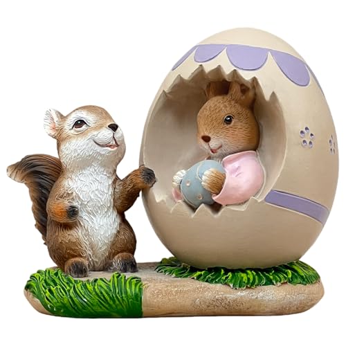 Estatua Decorativa de Ardilla y Conejo en Resina para Pascua