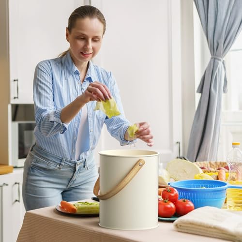 Kimicr CREAM COMPOST BIN 0100 1.3 Gallon Compost Bin Kitchen Counter, Stainless Steel Odorless Indoor Compost Bin Includes 4 Pack Carbon Filters thumb #6