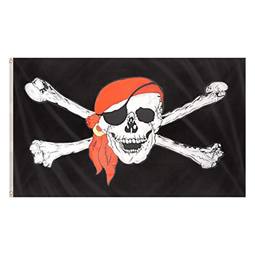 Storm&Lighthouse Große schwarze Piraten-Bandana-Flagge, Jolly Roger-Flagge, mit rotem Bandana, Totenkopf und gekreuzten Knochen, Piratenflagge, 152 x 91 cm mit Ösen Cover