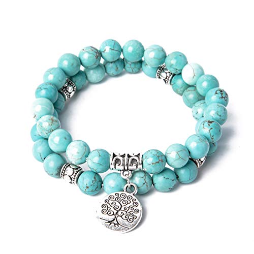 Image of YGLINE Tree of Life Yoga Healing Stone Bracelets,Multilayer Lotus Chakra Stone Reiki Bracelet Sets,Anxiety Crystal Natural Stone,for Women Stress Relief