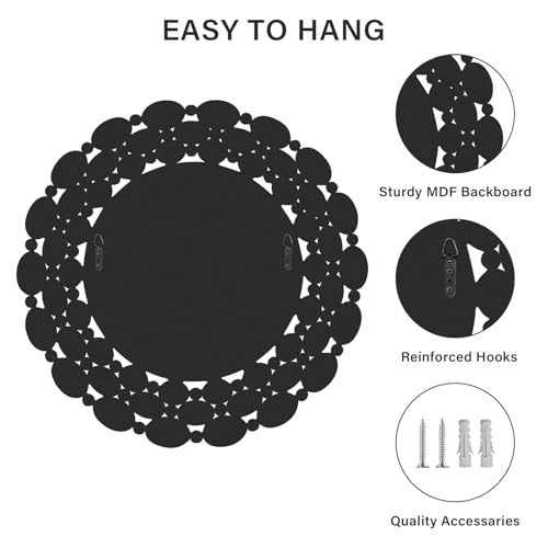 Image of 35 inch Large Round Wall Mirrors, Modern Silver Mirror for Wall Decor, Elegant Decorative Mirror for Entryway, Living Room, Bedroom, Bathroom, Dining Room