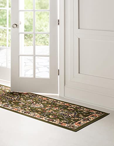 Image of Unique Loom Sialk Hill Collection Area Rug - Washington (2' 2 inch x 8' 2 inch Runner, Green / Hunter Green)