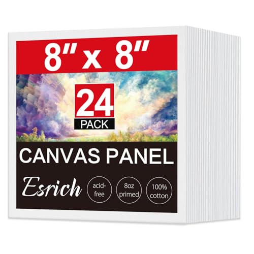 ESRICH Canvas for Painting 24 Pack Square Canvas Boards for Painting 8x8 Cotton Primed Acid Free Blank Canvas Panels for Oil Paint Watercolor Acrylic Paint Gouache and Tempera.