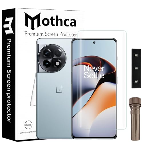 Image of Mothca Advanced Curved UV Tempered Glass Screen Protector for OnePlus 11 / 11R | Transparent | Pack of 1 | Full Screen Coverage with UV Installation Kit