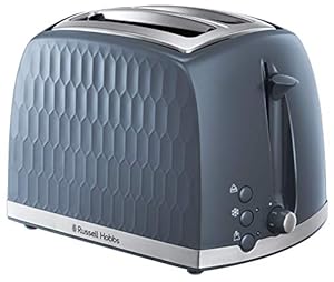 Russell Hobbs Honeycomb 2 Slice Toaster (Extra wide slots, High lift feature, 6 Browning levels, Frozen/Cancel/Reheat function, Removable crumb tray, 850W, Grey textured high gloss) 26063