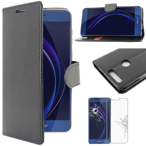 ebestStar - Cover Compatibile con Huawei Honor 8 Custodia Portafoglio Pelle PU Protezione Libro Flip, Nero + Pellicola Vetro Temperato [Apparecchio: 145.5 x 71 x 7.5mm, 5.2'']