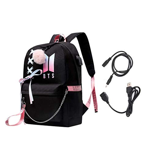 WYCY Kpop BTS Bangtan Garçons Sac à Dos étanche avec Port de Charge USB Garçons Unisexes Filles Casual Cartable Sac pour Ordinateur Portable College Bag Randonnée (Trois Fleurs)